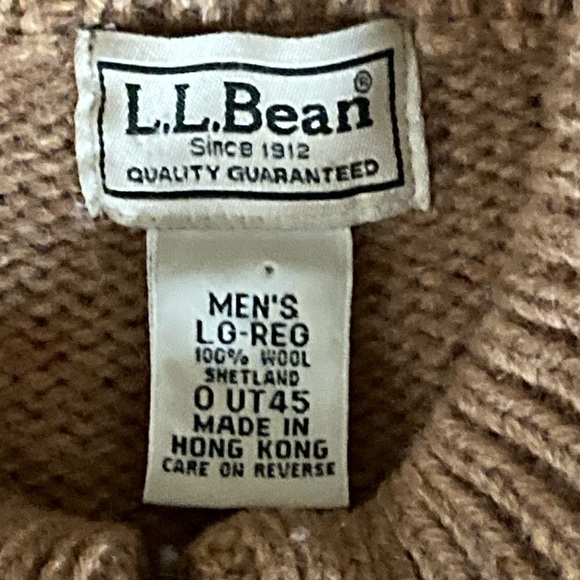 Vintage 80s L.L. Bean Tan Shetland Wool Full Zip Sweater Pockets Men's L Reg - Picture 6 of 7